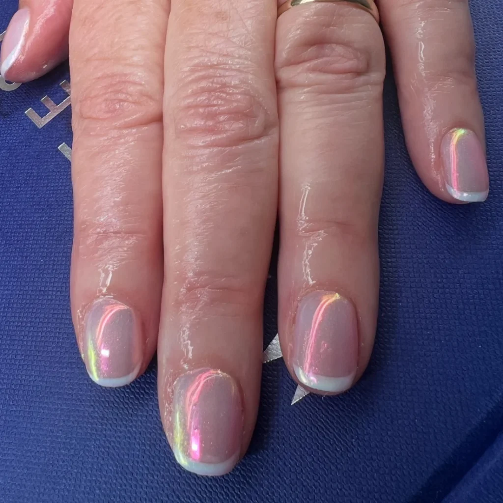 French-tip chrome manicure created by Marie at One Beauty Co.